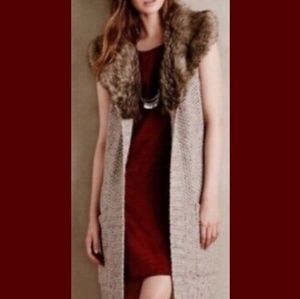 Cato Women's Faux Fur Open Front Sweater Vest  14/16W Tan